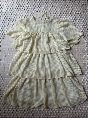 English Factory Size Small Yellow Gingham Tiered Dress